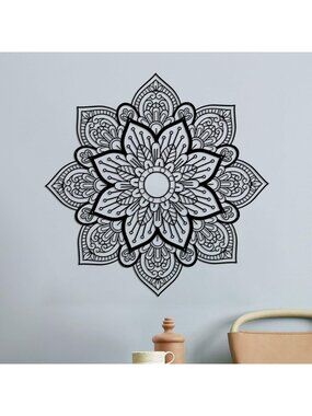 Large Black Round Lotus Mandala Metal Wall Art - 40" x 40" Home Decor